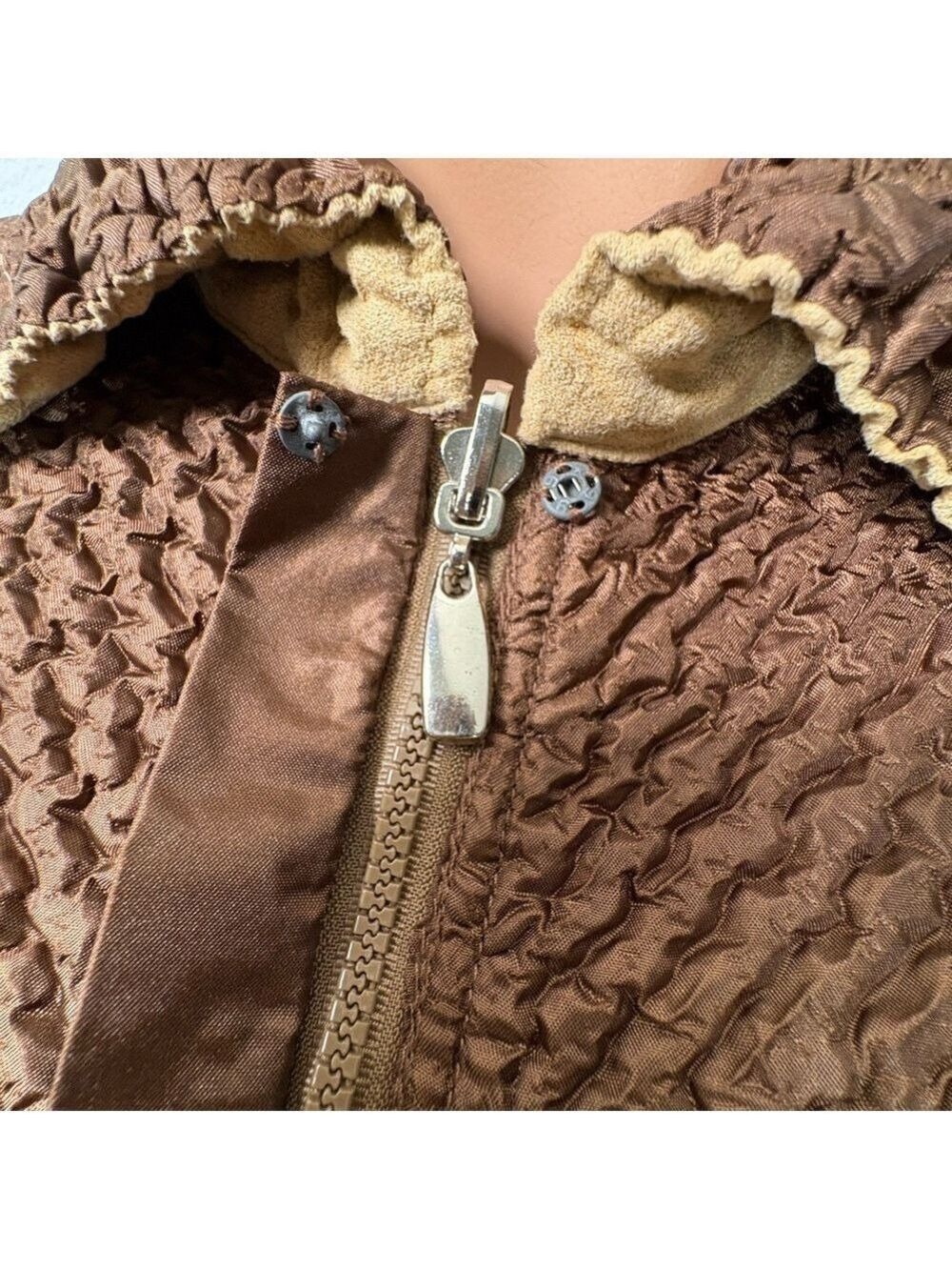 90s UbU Mushroom Jacket M Brown & Beige Metallic Reversible Top Y2K Fairygoth - Picture 3 of 15
